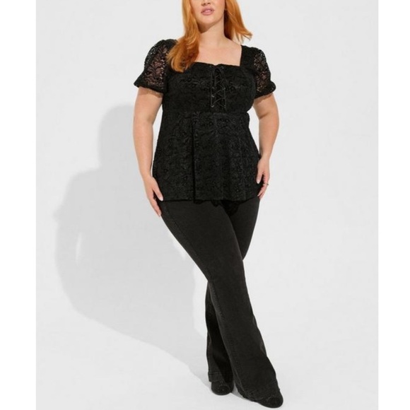 TORRID NWT Babydoll Chenille Lace Square Neck Blouse - Picture 2 of 6